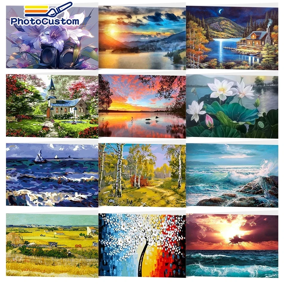 PhotoCustom Frame Diy Oil Picture Coloring By Numbers Abastract Landscape Painting By Numbers For 40*50cm Home Bedroom Decor