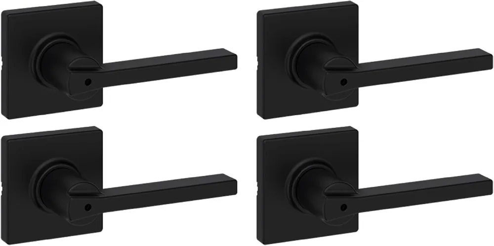 

Kwikset Casey Interior Privacy Door Handle with Lock 4 Pack, Door Lever for Bathroom and Bedroom, Matte Black Reversible