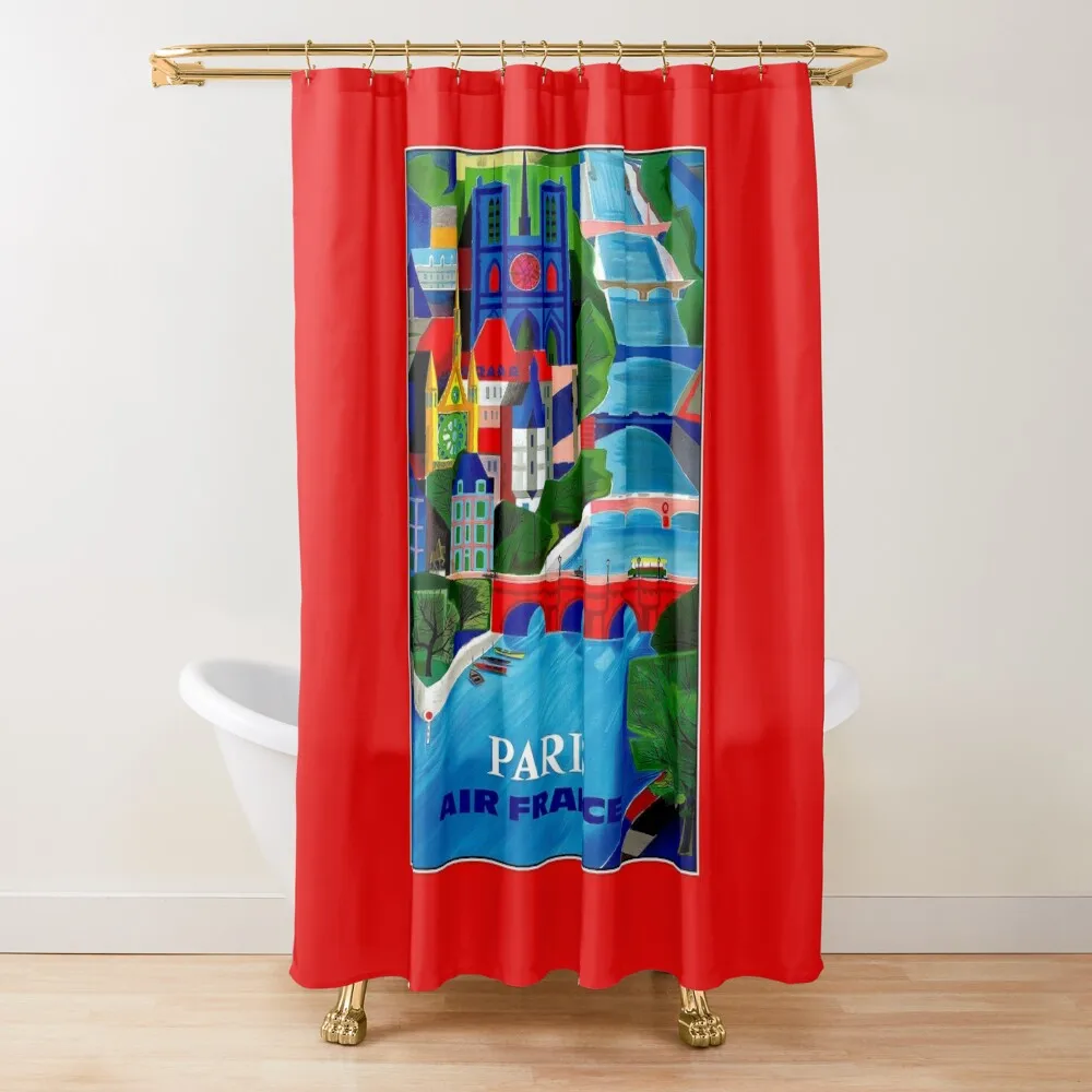 

AIR FRANCE : Vintage Fly to Paris Advertising Print Shower Curtain Modern Bathroom Accessories Shower Bath Bathroom Deco Curtain