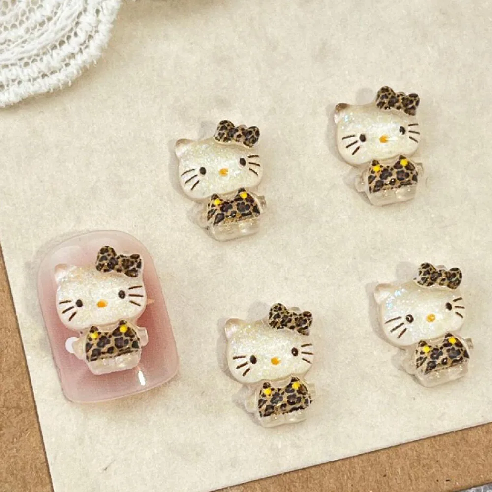 50개 레오파드 프린트 헬로키티 마이멜로디 네일 참 DIY 레진 쿠로미 포차코 라인스톤 별 하트 리본 네일 공예 장식