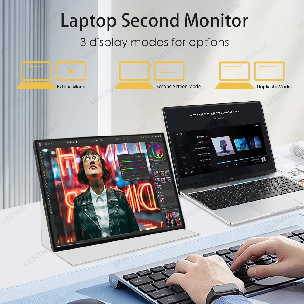 Imagem -03 - Lesown-exibição Secundária Ultra Larga para Desenho pc Laptop e Mac Phone 4k 100 Srgb Usb-c Monitor 16 3840x2400 Touchscreen