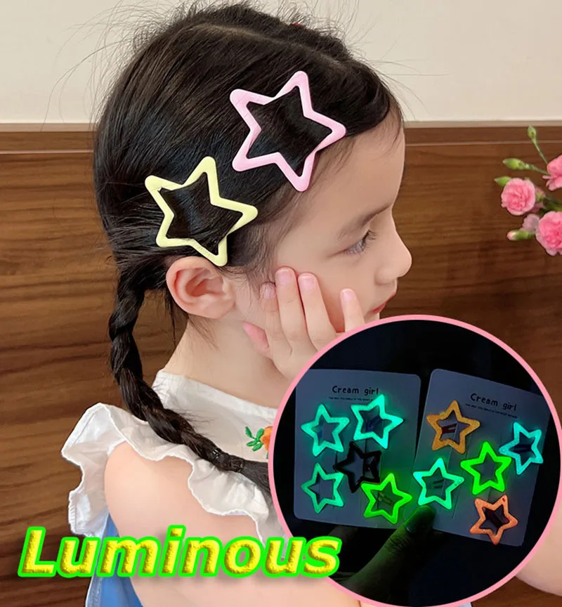 10pcs Colorful Glow In Dark Luminous Star Heart Hairpins Y2K Girls BB Clips Barrettes Girls Hair Grip Kid Headdress Accessories