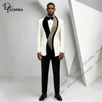 Costume de smoking asymétrique perlé à revers, 2 pièces, avec blazer à franges dorées et pantalon, pour mariage, marié, bal de promo, dîner formel, tailles XXS-7XL 3