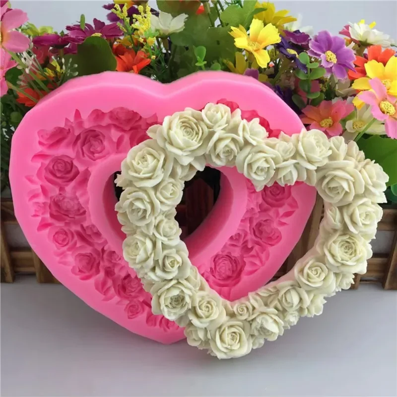 

New Large Rose Heart Wreath Silicone Food good Mold Big Heart Shaped Rose Silicone Mold Cake Decorating Tools Soap Cake Mould