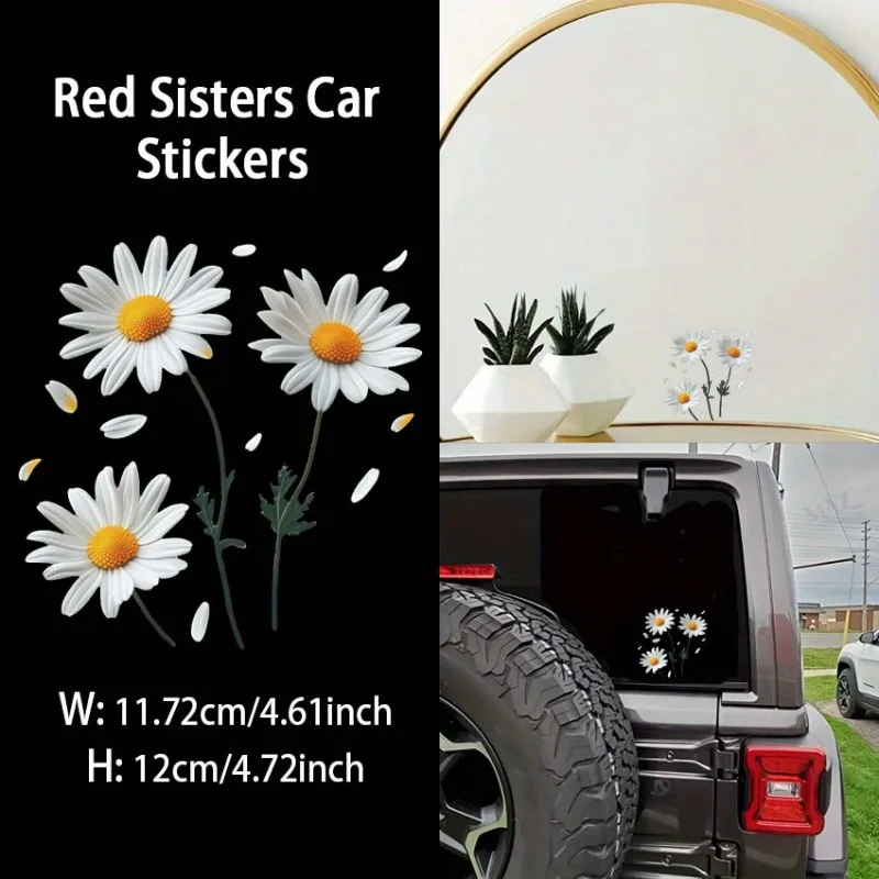 1PC Daisy Flower Car Sticker Waterproof Vinyl Decal for Auto Window Bumper Motorcycle Fuel Tank Laptop Minimalist Floral Decor
