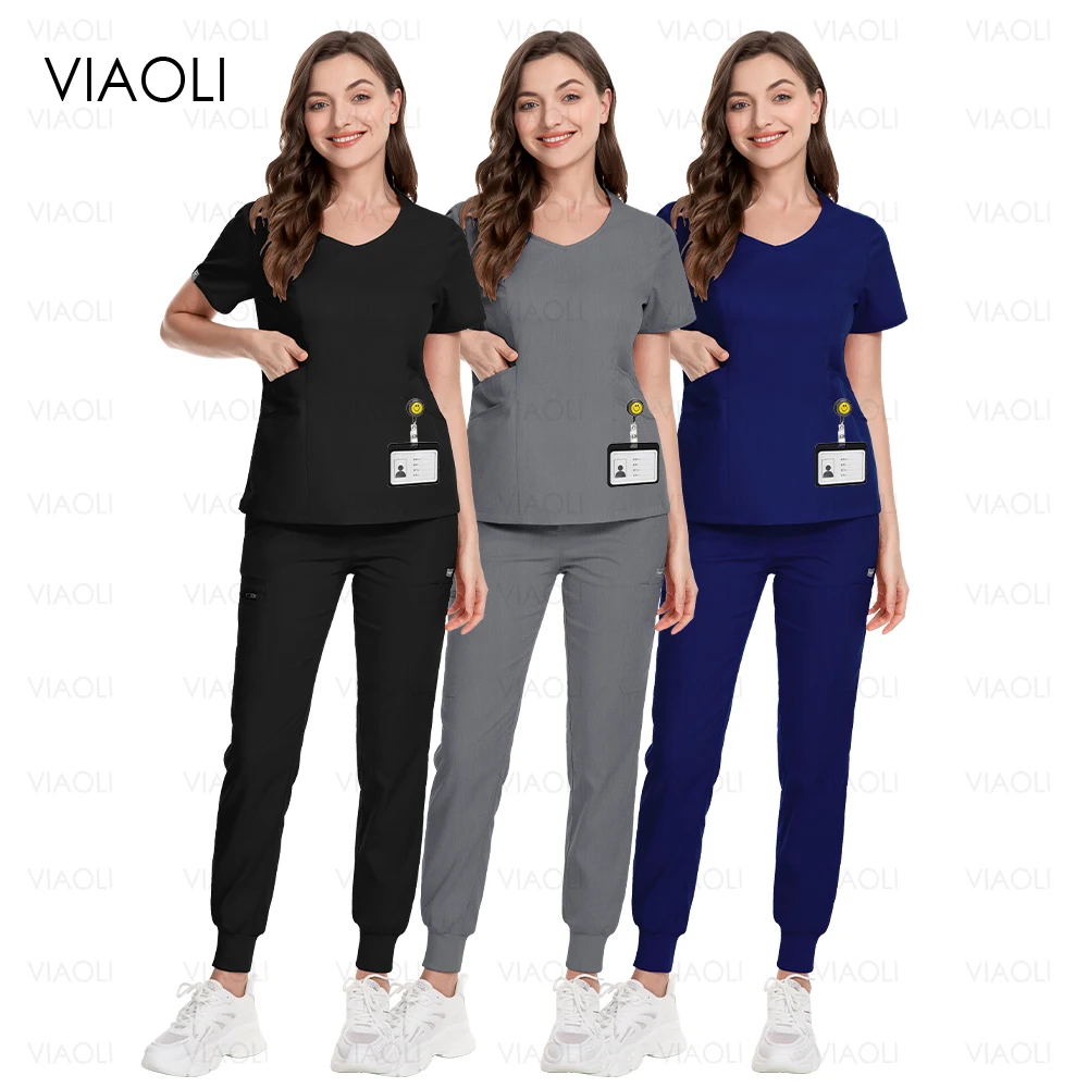 

Multicolor Scrubs Uniform Many Pockets Tops+Pants Medical Nursing Uniform Pet Shop Workwear Women Doctor Nurse Surgery Scrub Set