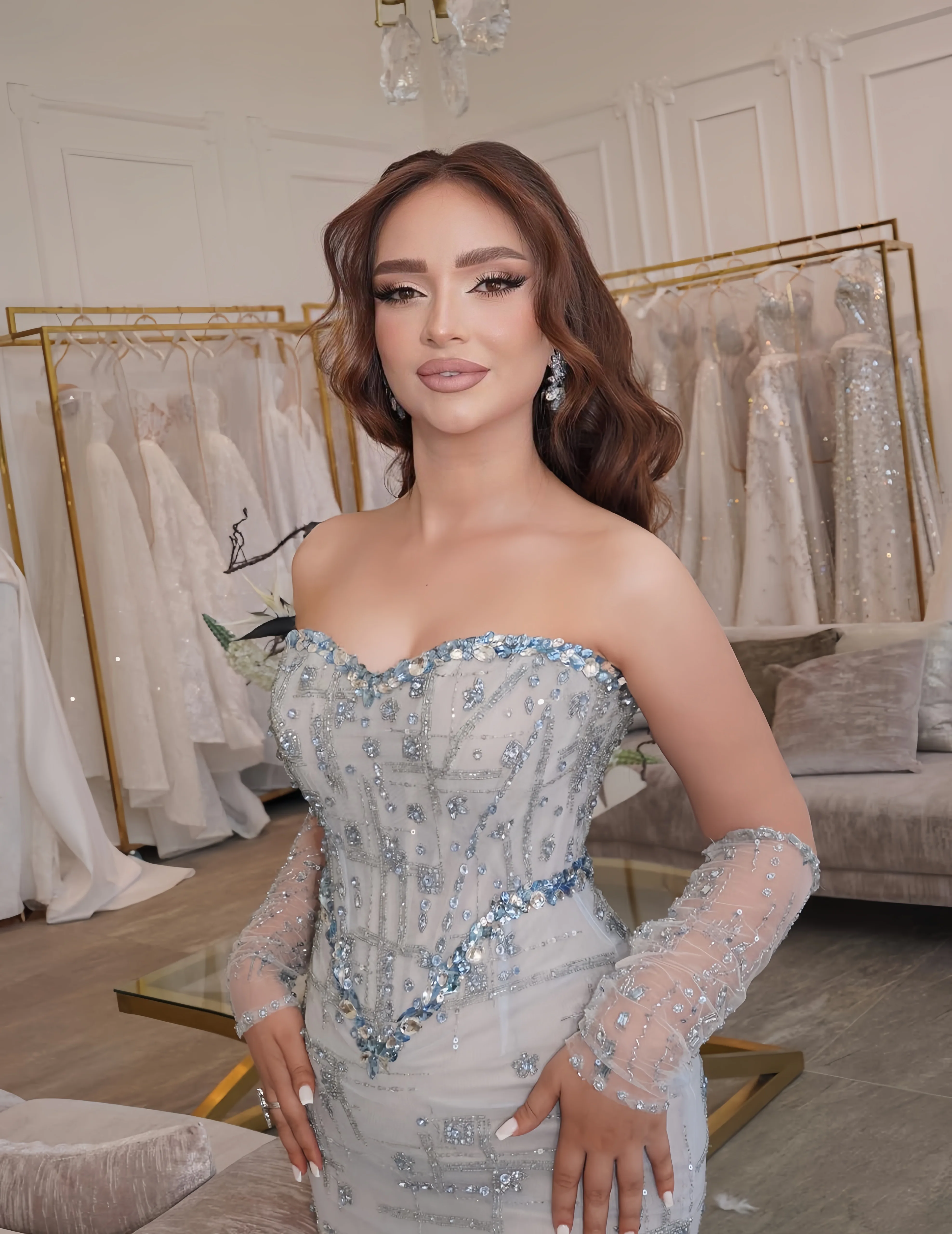 فساتين سهرة فاخرة ذات ياقة حلوة بدون أكمام وياقة حورية البحر أنيقة للمناسبات الخاصة فساتين حفل