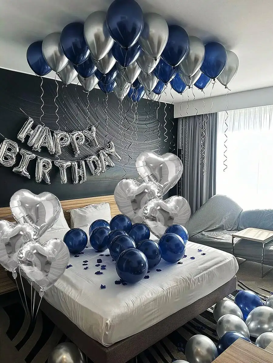Verschiedene Arten von Geburtstagsballon-Sets, einschließlich 16-Zoll-Folienballons in Buchstabenform, herzförmige Folienballons und Latexballons. – Detail 1