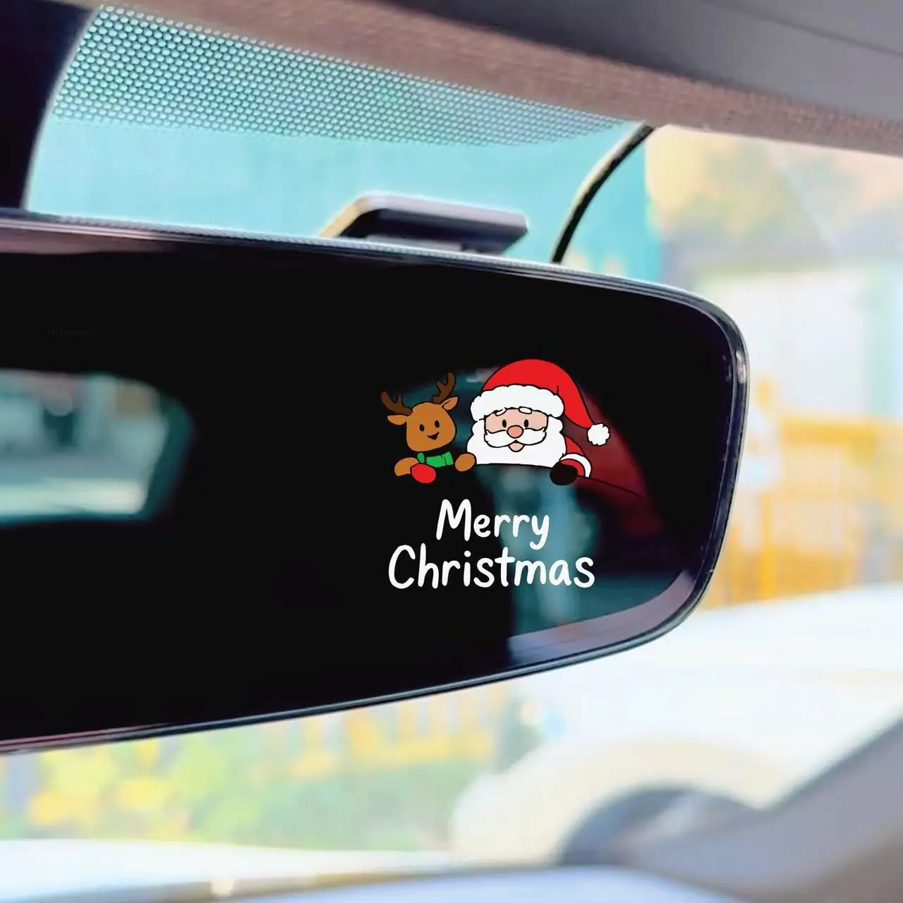 

Merry Christmas Cute Santa Claus Deer Rearview Mirror Decorative Stickers Car and Motorcycle Stickers