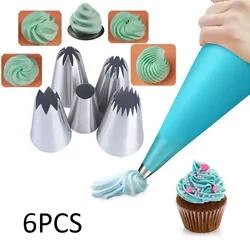 6pcs Large Russian Icing Piping Nozzles+Cream Pastry Bag Cupcake Dessert Cookies Supplies Fondant Cake Cream Decor Tips Set