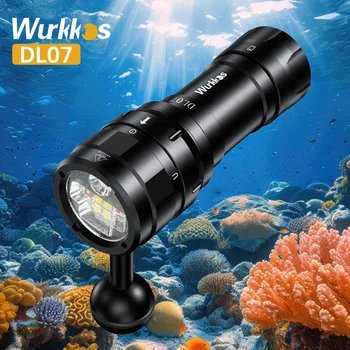 Wurkkos DL07 ไฟฉายดําน้ํา Mulit สี LED สีขาวสีแดงชาร์จสวิทช์หมุนกันน้ําที่มีประสิทธิภาพ 26650 น้ําท่วมและจุด
