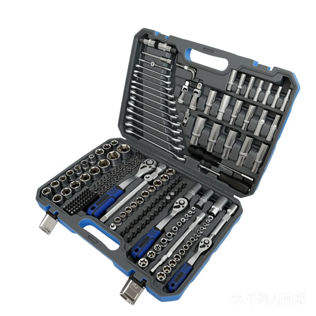 216PCS 72T Ratchet Wrench Socket Set, Pearl Nickel Plated, Blue-Grey Hard Case Repair Tool Kit