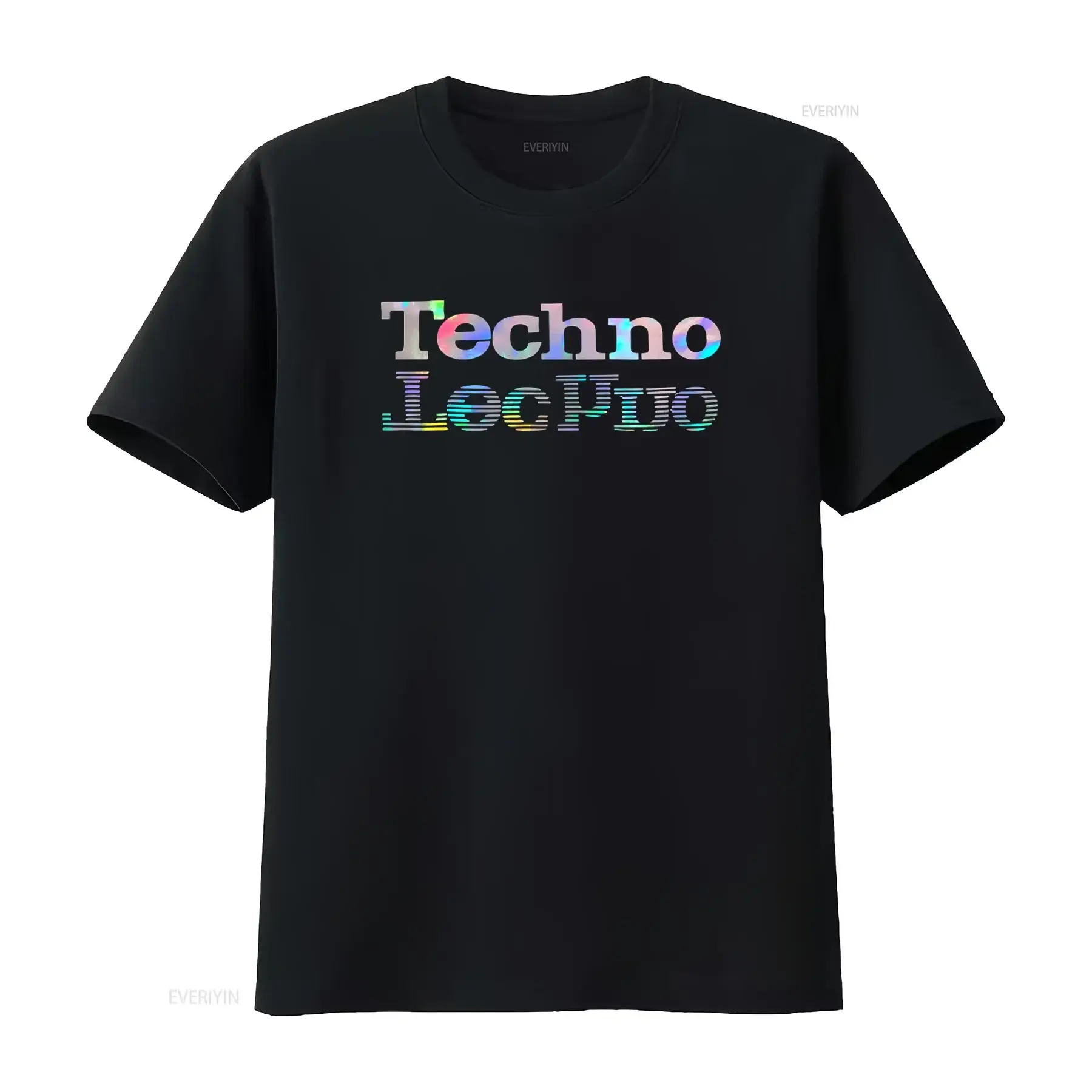 Techno Holographic Logo T Shirt Perfect for DJs with Technics Denon Turntables vintage Washed designer clothes Stylish