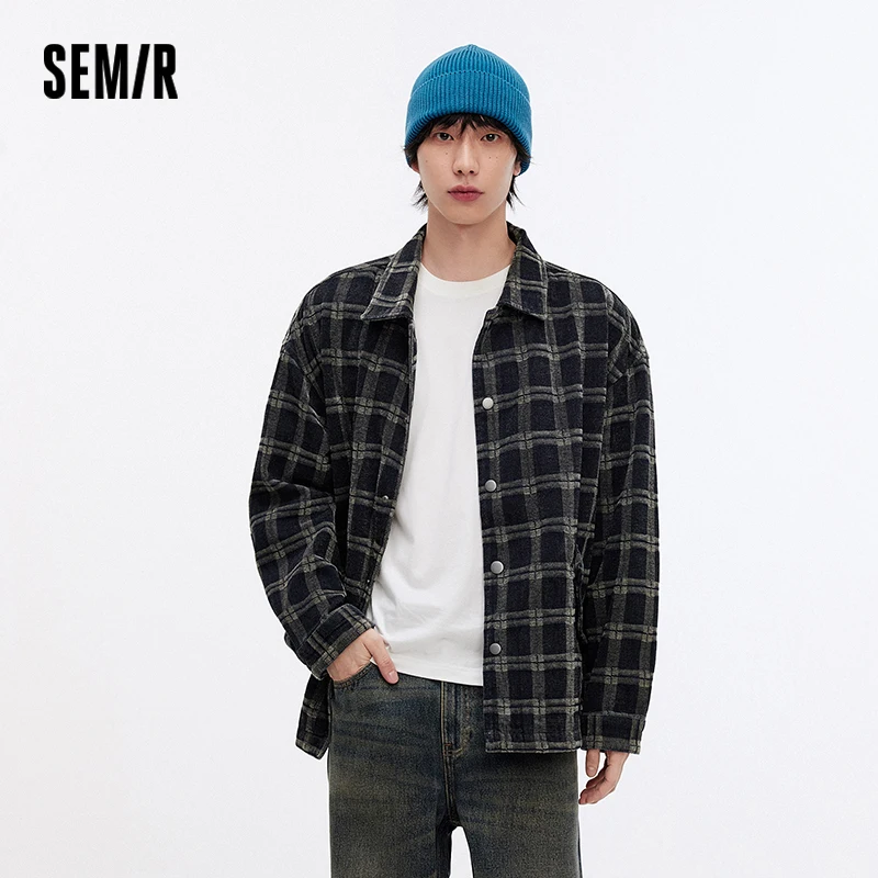 Chaqueta Semir para hombre, camisa holgada de otoño 2025, Top versátil, abrigo vaquero a cuadros Vintage