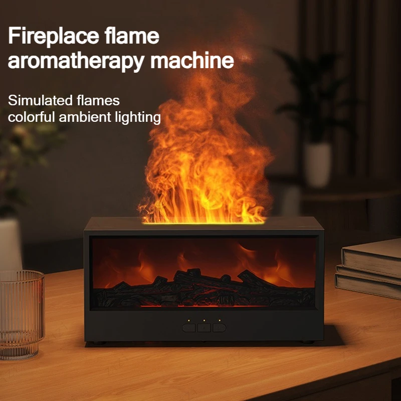 Simulated 3D Flame Fireplace Aromatherapy Machine with Remote Control Color Atmosphere Lighting Essential Oil Humidifier