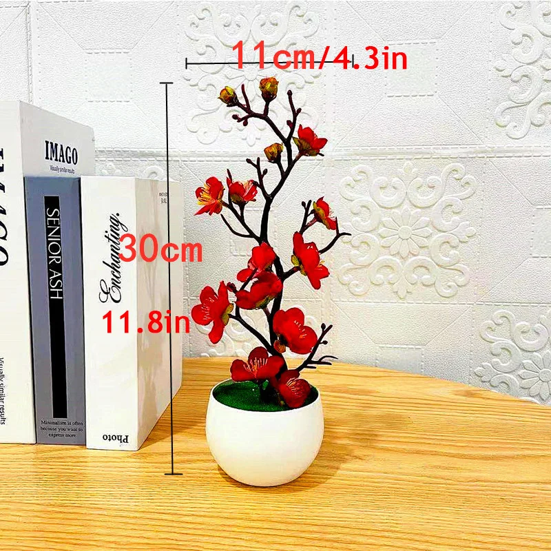 Simulation Plum Flower Pot Plant Artificial Plastic Fake Flowers Home Office Desktop Ornaments Wedding Party Background Decor