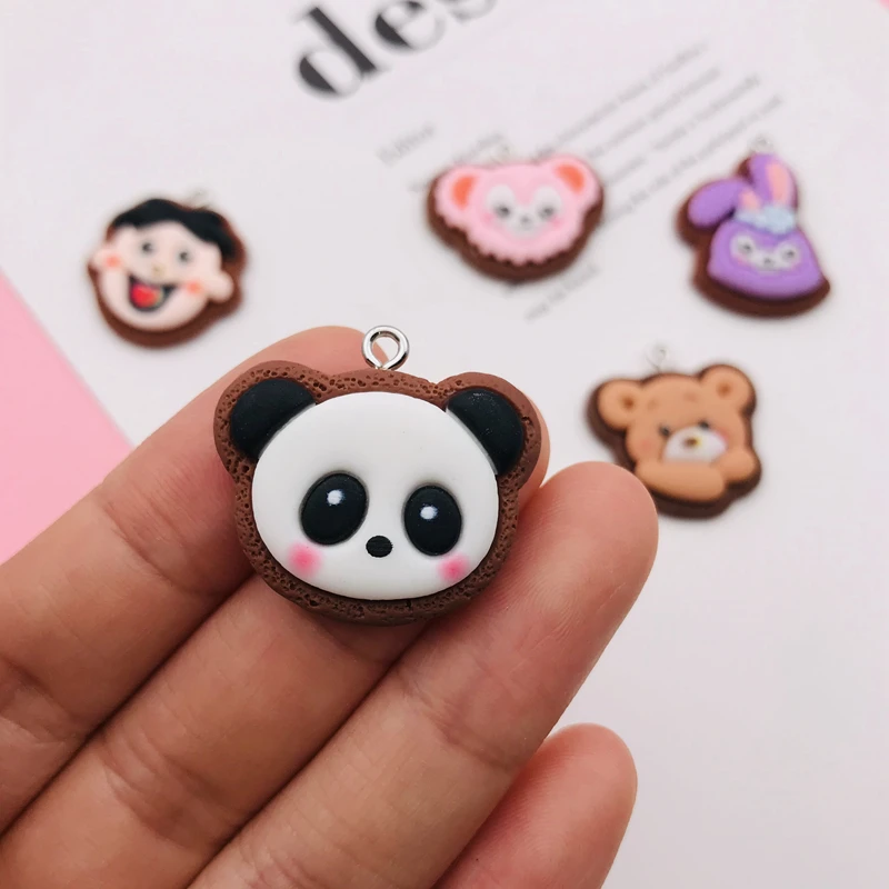 10pcs Hot Selling Resin Kawaii Cookie Panda Charm Animal Pendant for Keychain, Earring, Scrapbooking, DIY Making, Necklace