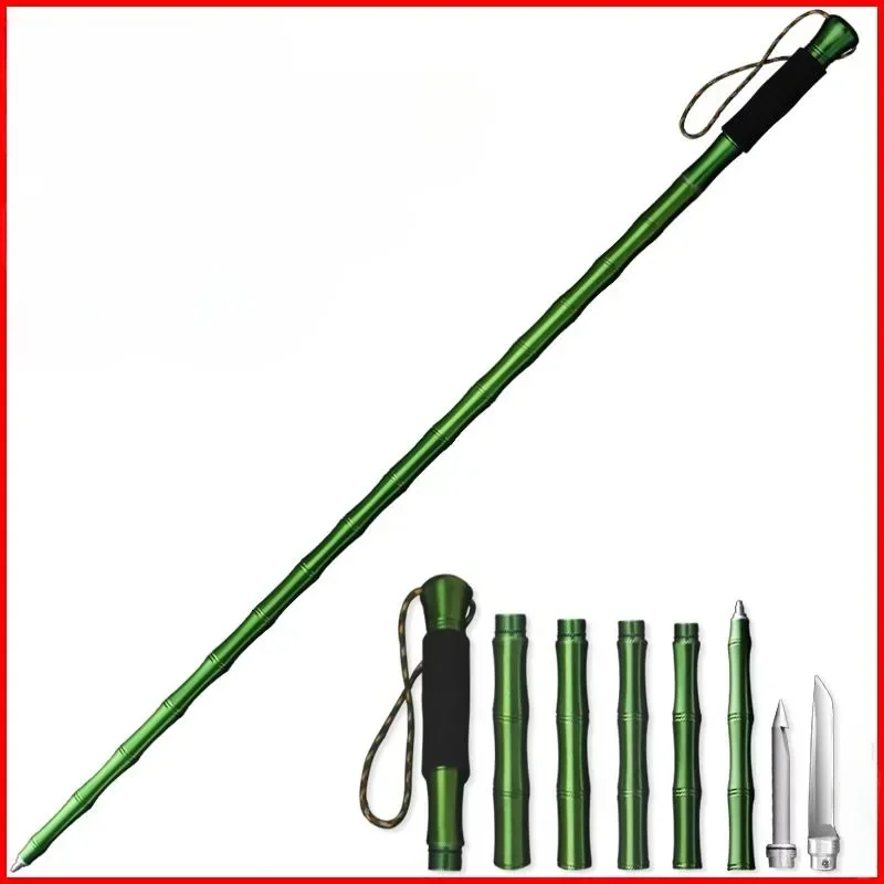 

Aluminium Alloy Walking Sticks Outdoors Defend Oneself Stick Mountaineering Multifunction Anti-slip Portable Folding Alpenstock