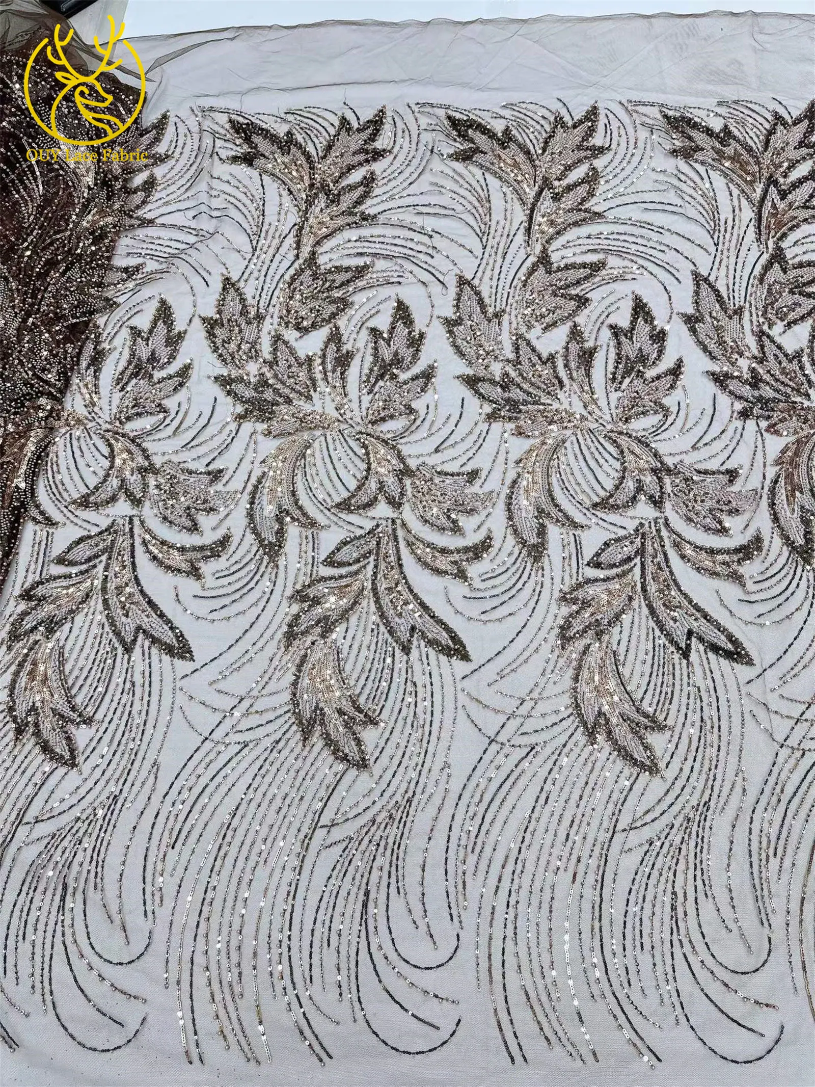 Großhandel Nigerianischer Perlen-Spitzenstoff 2026 Modischer Französischer Afrikanischer Pailletten-Netzstoff für Brautkleider und Partykleider 5 Yards – Detail 6
