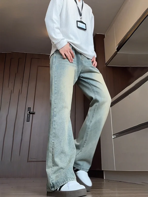 Slim Fit Bell Bot Men's Jeans Vintage High Street American Sle Spring Autumn Wear Resistant Cotton Polyester Blend