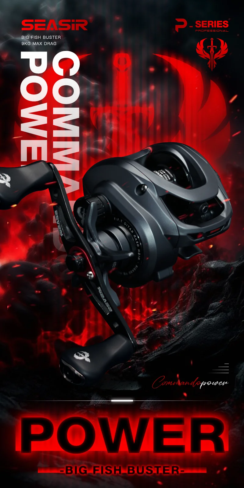 Seasir Commando Power Baitcaster-Rolle, Hochgeschwindigkeits-Übersetzungsverhältnis 7,1:1 Drag 9 kg, neue Generation Drag Clicker, Fresh Saltwater Fishing – Detail 1
