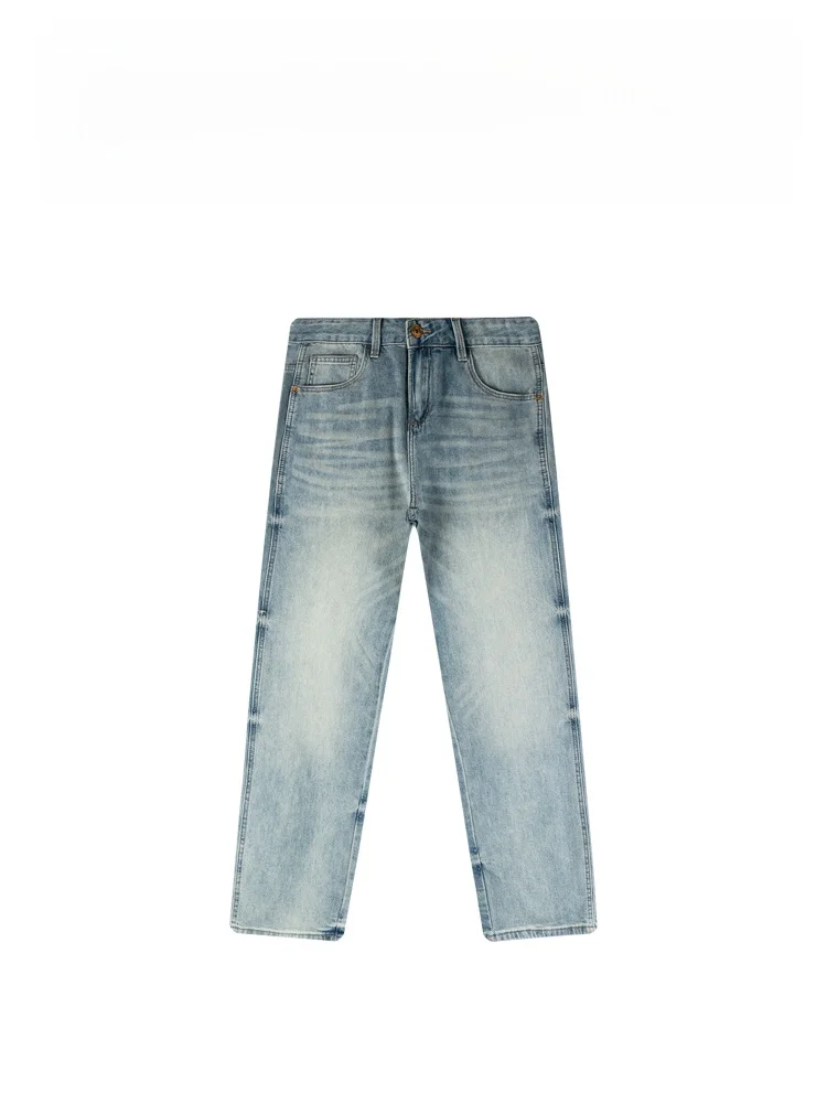 

BAIRBAOLIY Casual Washed Loose Men's Jeans High Street Retro Straight Leg Pants Fashionable Breathable Cotton Polyester Blend