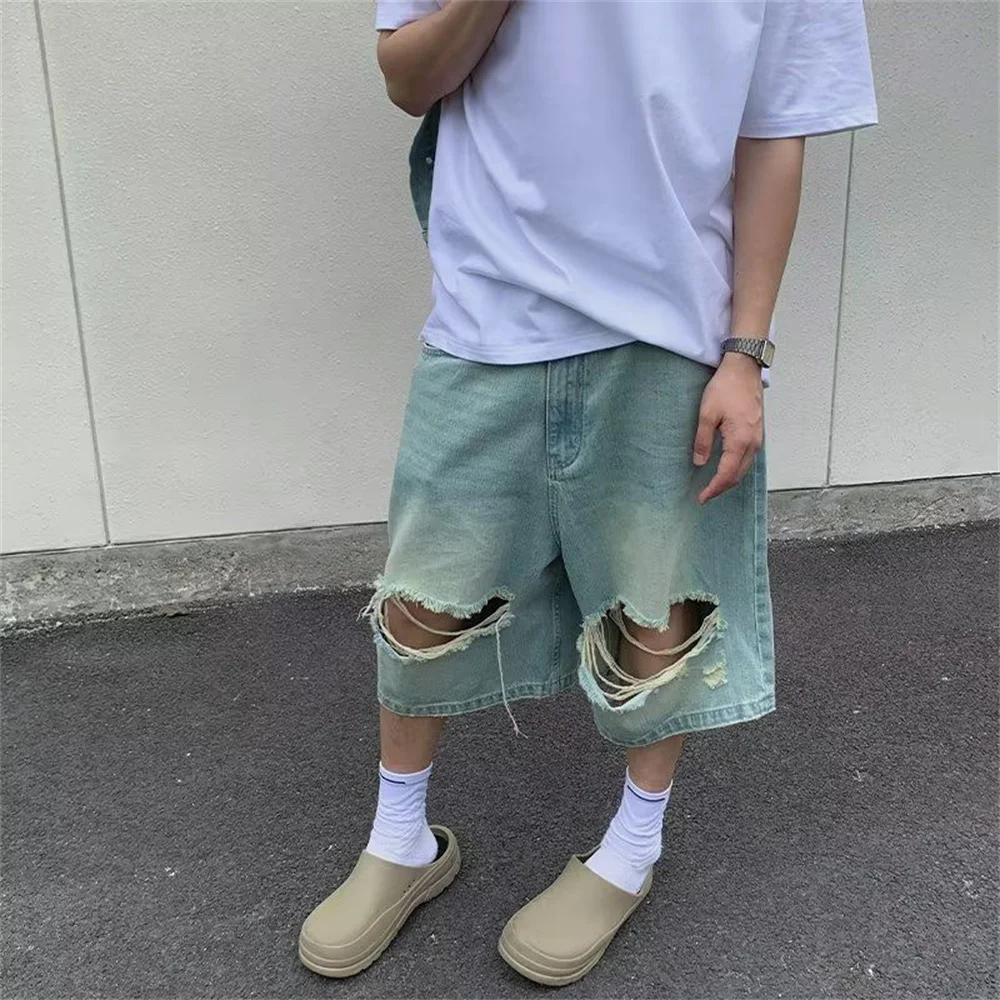 American vintage washed denim vest men's and women's summer street all loose sleeveless coat two sets