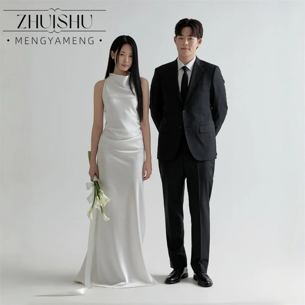 ZHUISHU Elegant Ivory Mermaid Wedding Dress Halter Photo Shoot Korean Style Gown for Women Open Back Sleeveless Pleat 2026