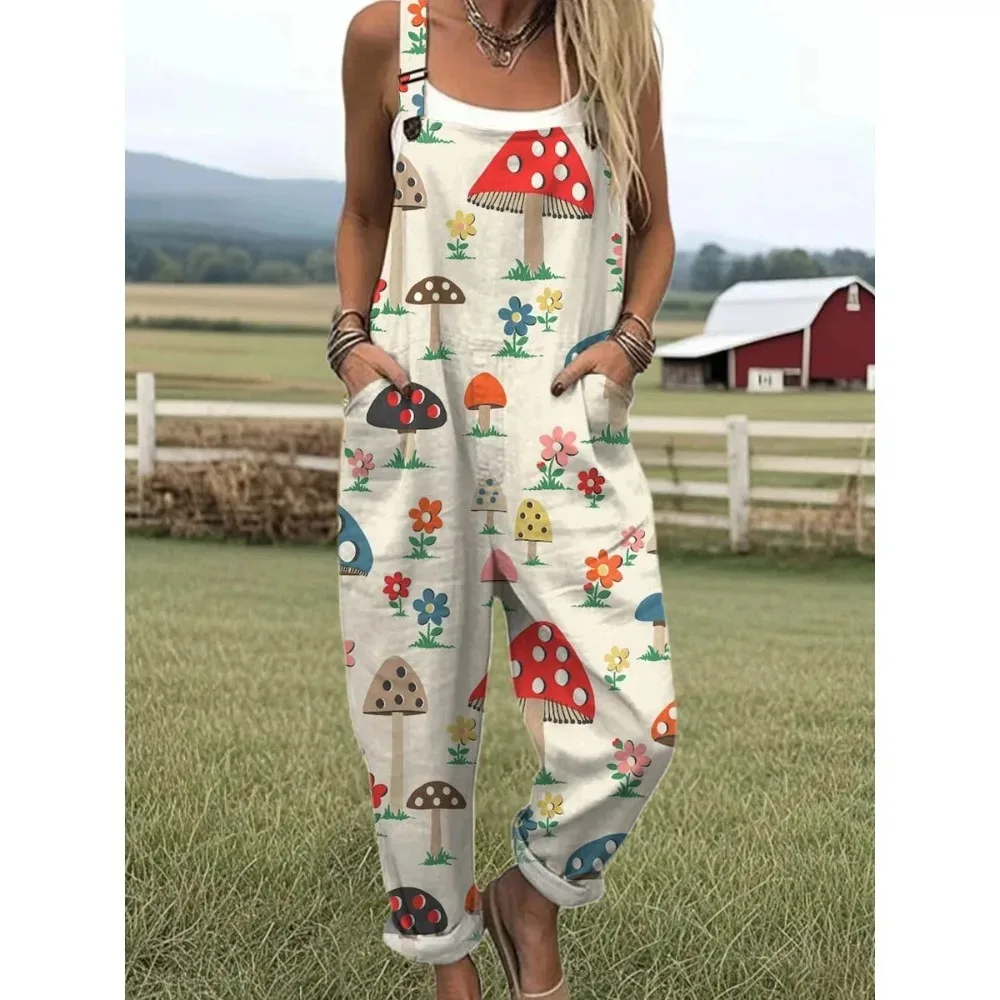 Damen-Overall mit verstellbarem Riemen, süßer Schaf-Bauernhof-Overall, bedruckter Overall für Bauernhof-/Freizeitausflüge, leichte, atmungsaktive Streetwear