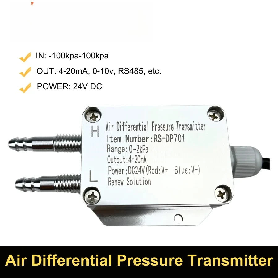 

Air Gas Wind Pressure Differential Sensor Transmitter 4-20mA 0-10V 1-5V 0-5V RS485 -10Kpa -0-10Kpa Differential Pressure Meter
