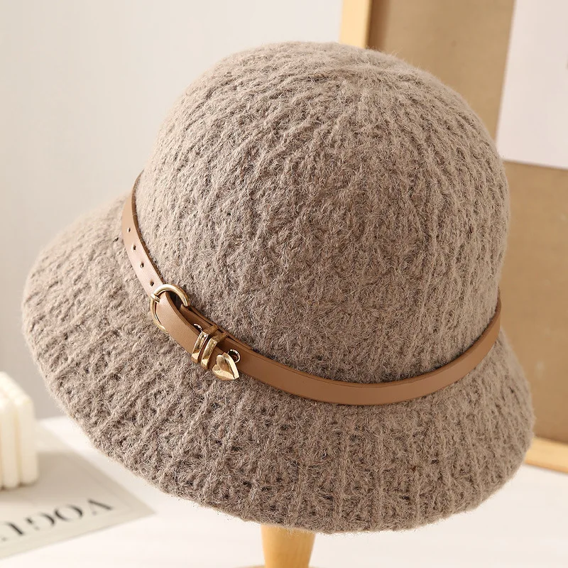 Frauen Eimer Hut Winter Winddicht Fischer Kappe Mit Gürtel Gestrickte Warme Casual Neue