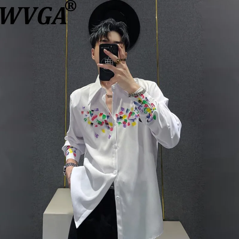 WVGA Spring Summer New Man Tide Hand-Painted Graffiti Trendy Long Sleeve Shirt Niche Chic Casual Turn-Down Collar Top Ins W19762