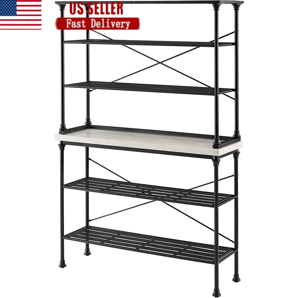 

Madeleine Baker's Rack Microwave Stand Coffee Bar with Storage Shelves Sturdy Steel Faux Marble Top Kitchen Console Table