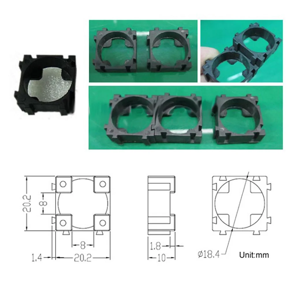 100-500 Uds 18650 soporte para batería de litio carcasa dura soporte de batería de plástico antivibración baterías cilíndricas soporte espaciador DIY