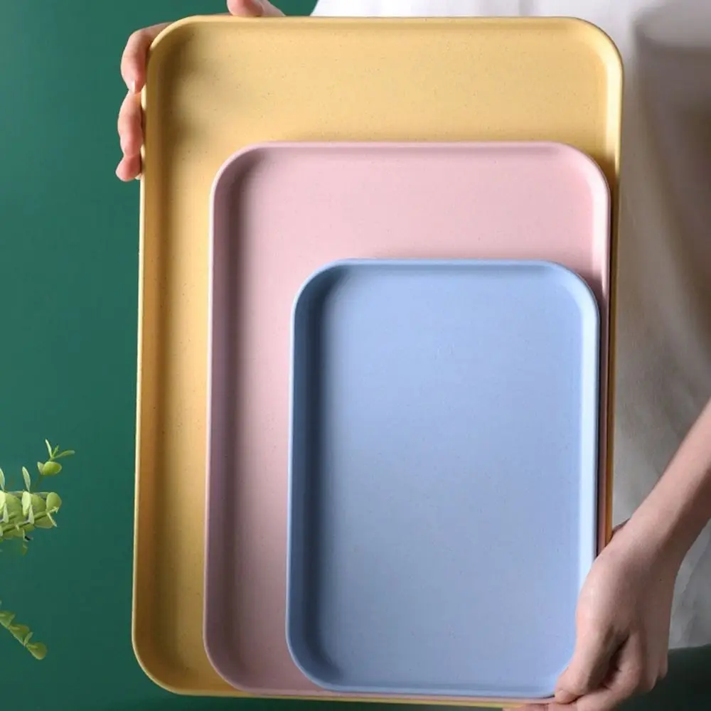 

Simple Plastic Wheat Straw Storage Tray Eco-friendly Exquisite Service Dessert Pallet Large Capacity Fruit Salad Tray Kitchen