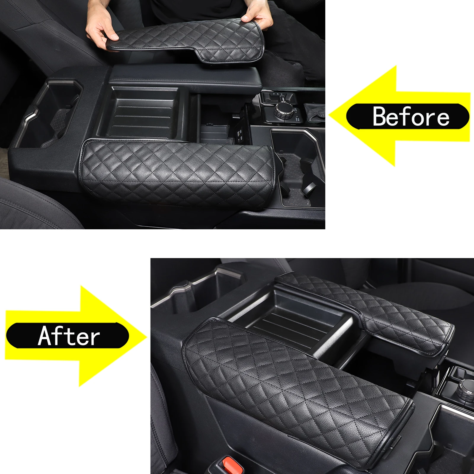 For Toyota Tundra 2022-2023 LHD Center Console Armrest Box Leather Cover Trim Black Plaid Leather Car Accessories