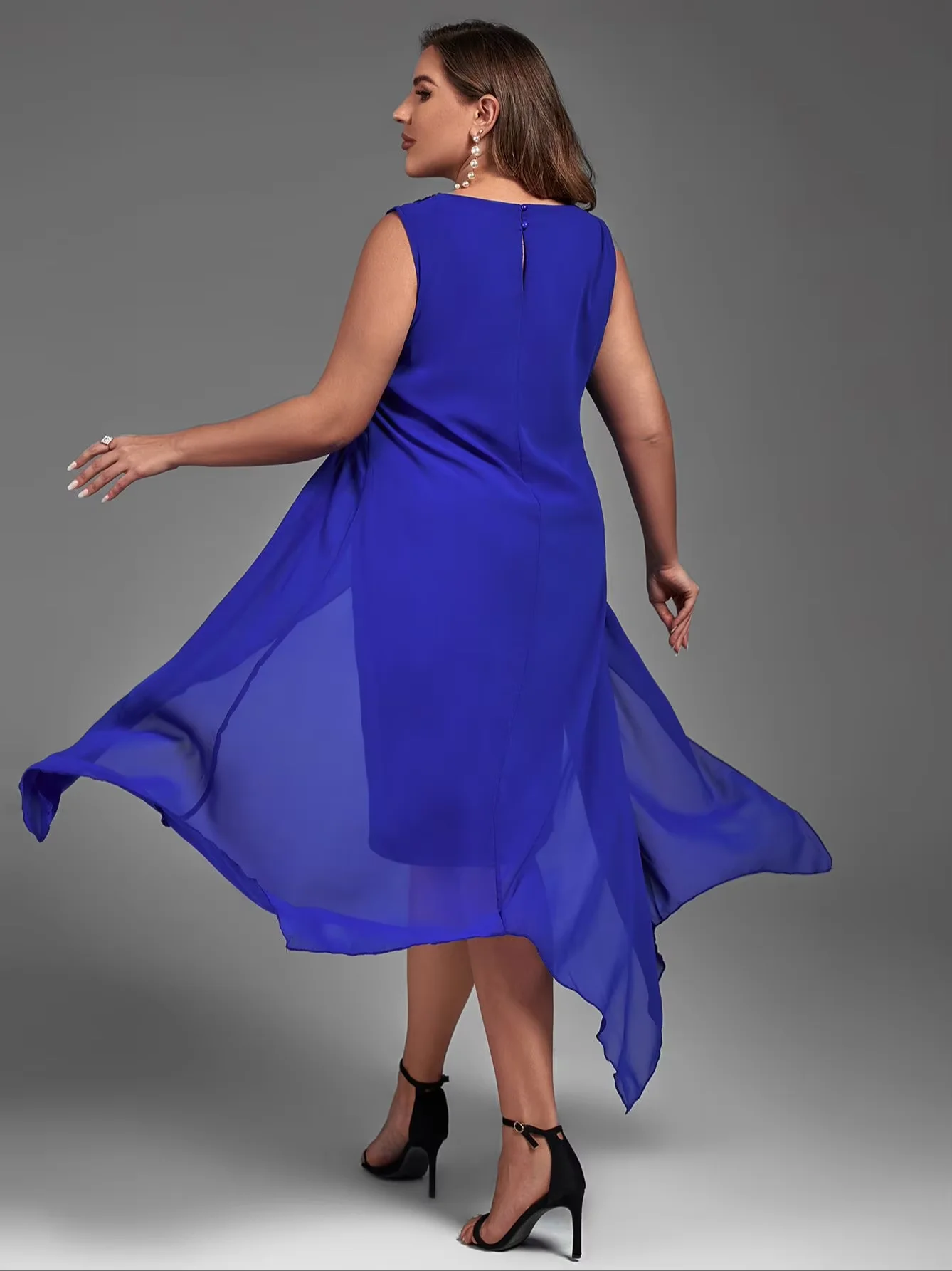 Plus Size Dress for Women Elegant Mesh Irregular Slim Long Dress 2025 Summer Casual Sleeveless Evening Party Dress 2XL 3XL 4XL view 5