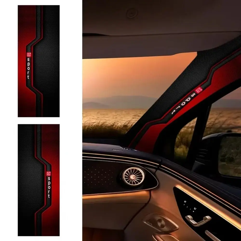 2 Pcs Sporty Pattern Car A-Pillar Stickers Self-adhesive Black Red Car Interior Stickers Carbon Fiber Scratch-resistant