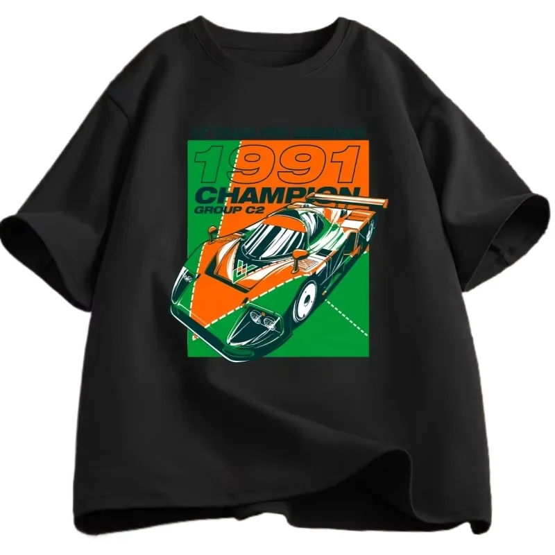 Family Matching T‑Shirt 1991 Champion Group C2 Retro Race Car Color Block Front Print Vintage Racing Loose‑Fit Cotton Tee Tops