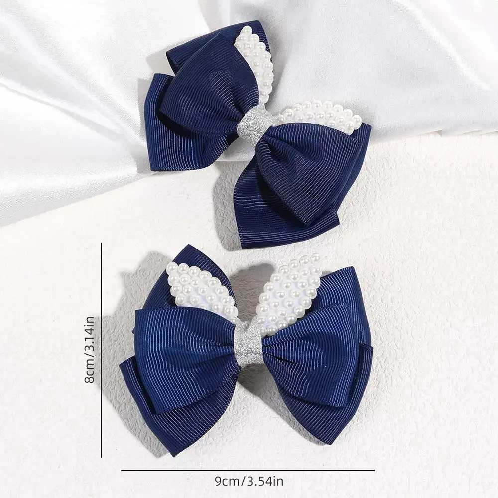 2PCS Sweet Pearl Bow Hairpin For Kids Solid Ribbon Double Bowknot Hair Clip Korean Lovely Hairpins Girls Party Headwear