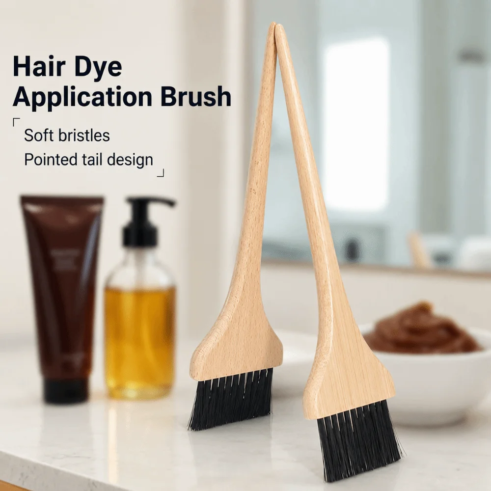 Bamboo Hair Dye Brush Wide Brush Bristles Sharp Point Tail Design Salon Coloring Tool Solid Wood Handle