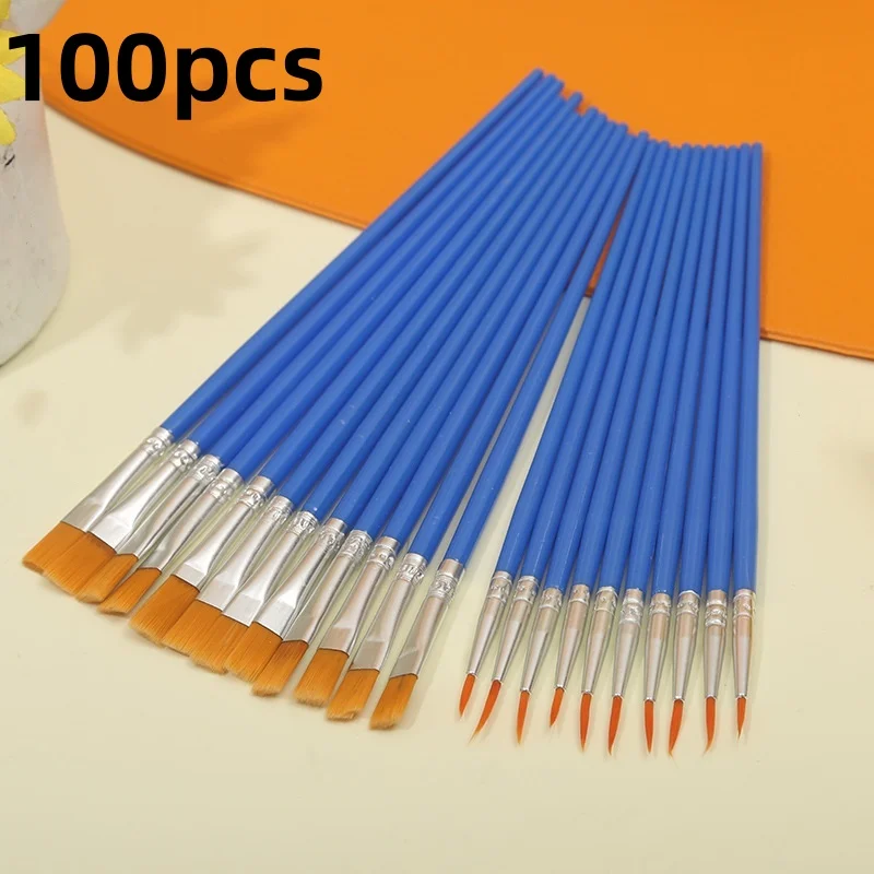 100/50/30pcs Painting Brushes Set Flat Round Pointed Paint Brushes Craft Watercolor Oil Painting Brushes Student Art Stationery