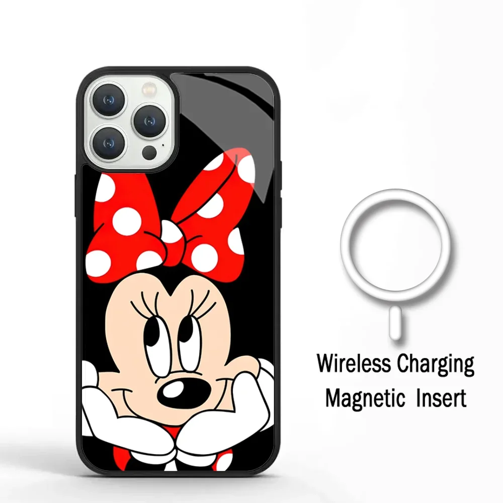 Cute M-Mickey M-Minnie Mouse Phone Case For IPhone 11 12 13 14 15 Plus Pro Max Mirror Acrylic For Magsafe Wireless Charging