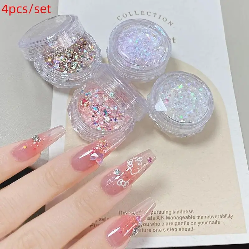4 vasetti/set Sirena Sparkle Nail Art Glitter Ultra-Sottile Laser Fiocchi Paillettes Olografiche Irregolare Allentato Unghie artistiche Polvere Accessori