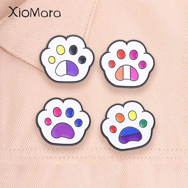 LGBTQ Rainbow Pride Cat Paw Enaml Pins Pansexual Bisexual Lesbian Non-binary Equality Brooches Lapel Badge Jewelry Gifts
