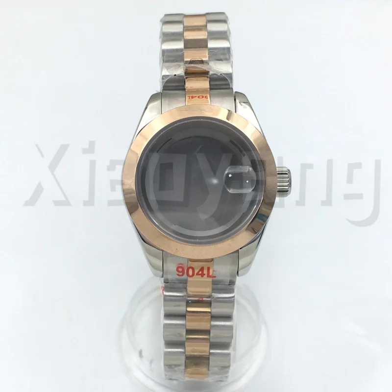 NH05 Cassa per orologio da 28 mm in acciaio inossidabile con vetro zaffiro scanalato e curvo lucido per donna, adatta al movimento NH05 NH06 impermeabile