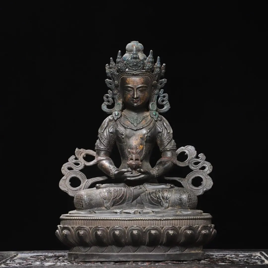 Longevity Buddha Amitayus Nepali Style Pure Copper Full Gold Plated Carved Tibetan Vajrayana Statue