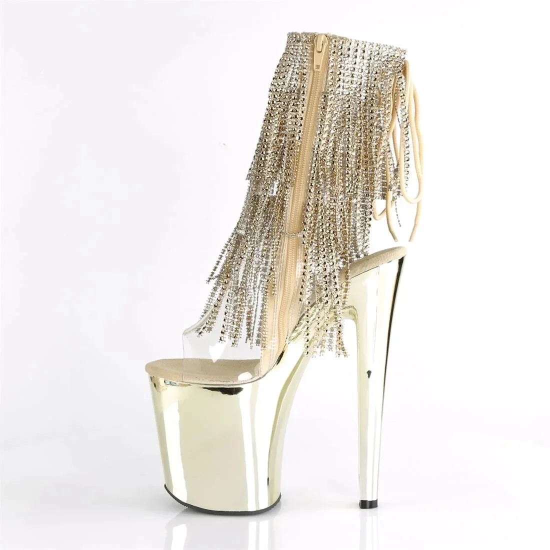 2024 Flash Drill Tassel Thin Heel High Heel Low Boots Nightclub Stage Pole Dance 20cm Heel 10cm Platform