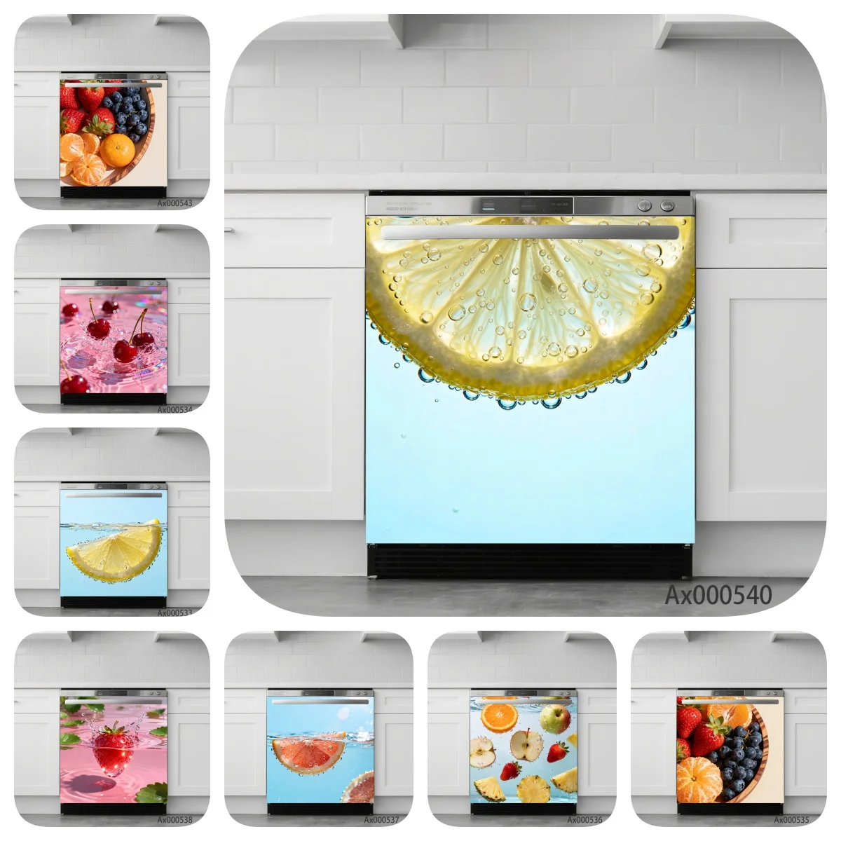 Bright Fruit Berry Lemon Pattern Dishwasher Stickers Waterproof Decals for Home Kitchen Cabinets Aesthetics Art Mural Decor