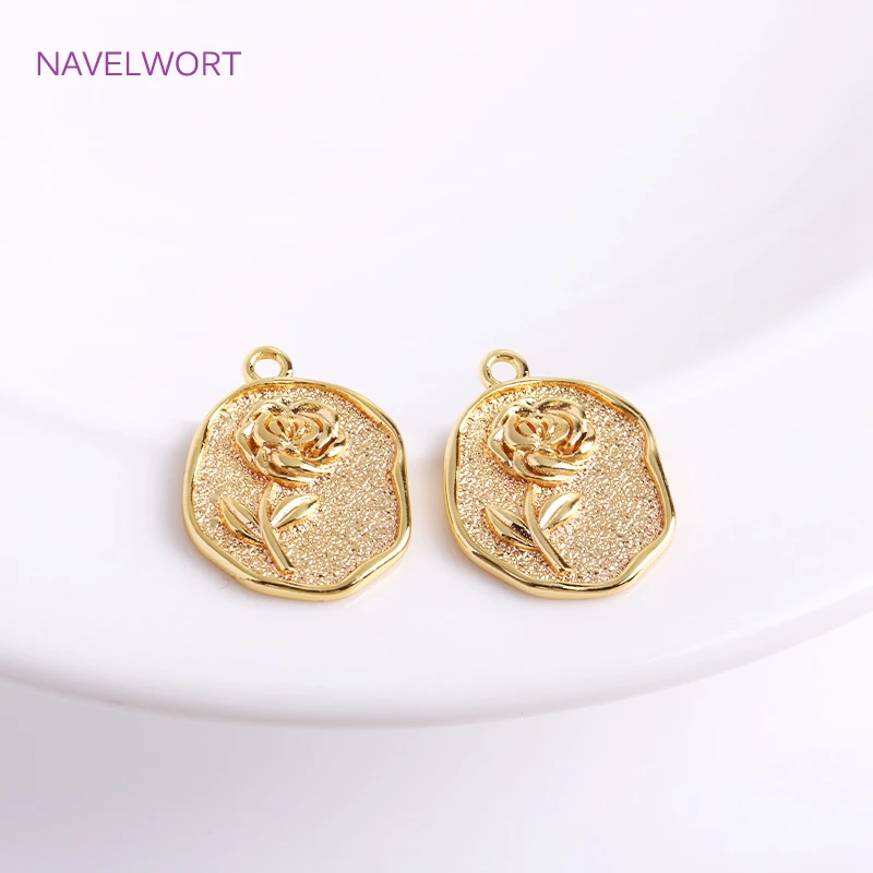 Trendy High Quality Brass Metal Coin Pendants 14K Gold Plated Irregular Rose Charms DIY Jewelry Materials Wholesale